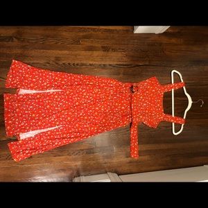 Red Floral Knit Midi Dress